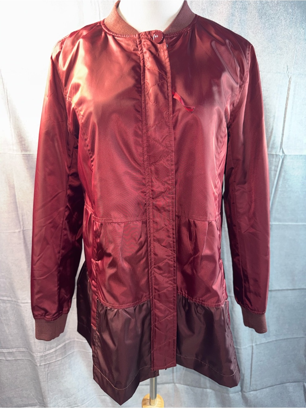 6A-LOGO by Lori Goldstein Maroon Satin Bomber Jacket